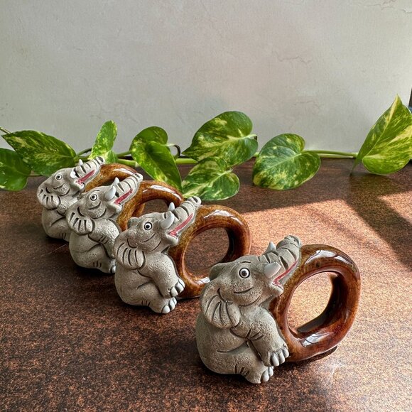 LEPS Peru Elephant Napkin Rings Ceramic Set of 4 - Picture 9 of 14